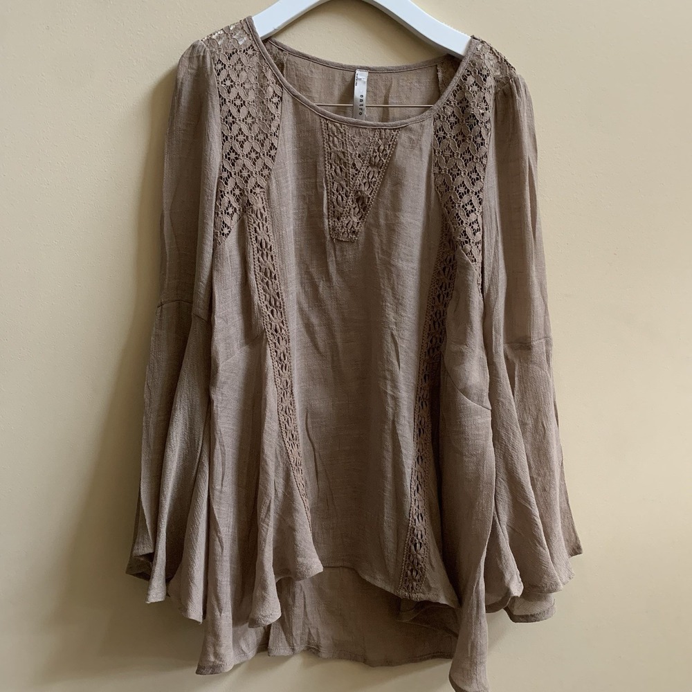 Entro Women's Blouse Shirt Top Size S 100%RAYON Bell sleeves Brown